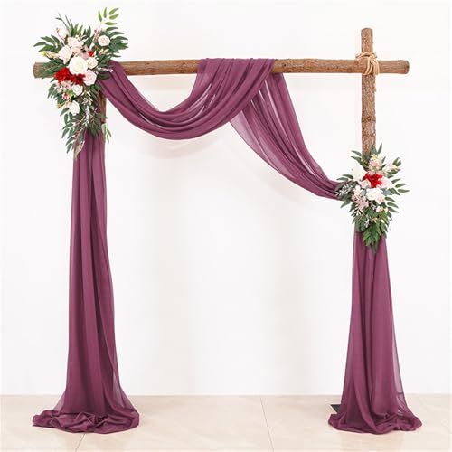 Chickwin Hochzeit Vorhang Hochzeitsbogen mit 2 Bändern,Einfarbig Tüll Querbehang Himmelbett Vorhänge,Transparent Voile Dekoration,Innen/Außen Fotohintergrund Hochzeitsdeko (Lila,75x600cm) von Chickwin