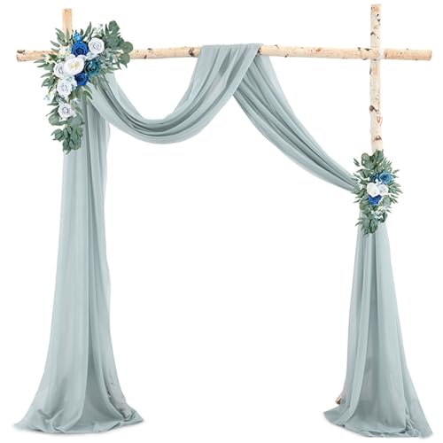 Chickwin Hochzeit Vorhang Hochzeitsbogen mit 2 Bändern,Hängend Tüll Querbehang Himmelbett Vorhänge,Transparent Voile Dekoration,Außen Fotohintergrund Party Hochzeitsdeko (Graublau,50x570cm) von Chickwin