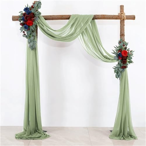 Chickwin Hochzeit Vorhang Hochzeitsbogen mit 2 Bändern,Hängend Tüll Querbehang Himmelbett Vorhänge,Transparent Voile Dekoration,Außen Fotohintergrund Party Hochzeitsdeko (Grün,50x570cm) von Chickwin