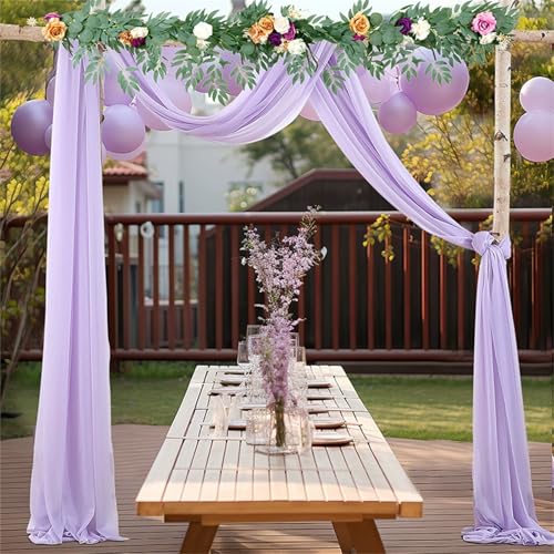 Chickwin Hochzeit Vorhang Hochzeitsbogen mit 2 Bändern,Hängend Tüll Querbehang Himmelbett Vorhänge,Transparent Voile Dekoration,Außen Fotohintergrund Party Hochzeitsdeko (Lila,50x570cm) von Chickwin