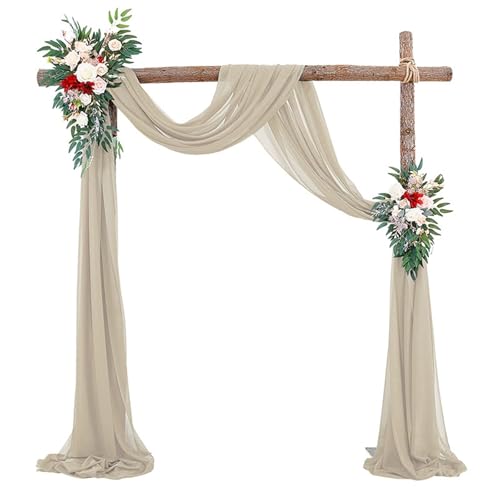 Chickwin Hochzeit Vorhang Hochzeitsbogen mit 2 Bändern,Hängend Tüll Querbehang Himmelbett Vorhänge,Transparent Voile Dekoration,Außen Fotohintergrund Party Hochzeitsdeko (Taupe,50x570cm) von Chickwin