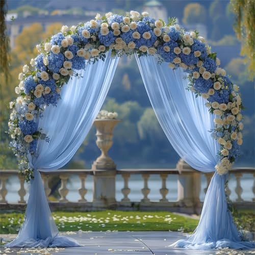 Chickwin Hochzeit Vorhang Hochzeitsbogen mit 2 Bändern,Hängend Tüll Querbehang Himmelbett Vorhänge,Transparent Voile Dekoration,Innen/Außen Fotohintergrund Party Hochzeitsdeko (Blau,160x600cm) von Chickwin