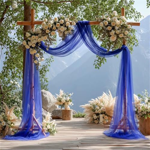 Chickwin Hochzeit Vorhang Hochzeitsbogen mit 2 Bändern,Hängend Tüll Querbehang Himmelbett Vorhänge,Transparent Voile Dekoration,Innen/Außen Fotohintergrund Party Hochzeitsdeko (Königsblau,80x600cm) von Chickwin