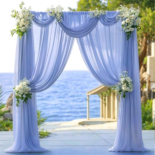 Chickwin Hochzeit Vorhang Hochzeitsbogen mit 2 Bändern,Hängend Tüll Querbehang Himmelbett Vorhänge,Transparent Voile Dekoration,für Fotohintergrund Rasen Party Hochzeitsdeko (Blau,160x800cm) von Chickwin