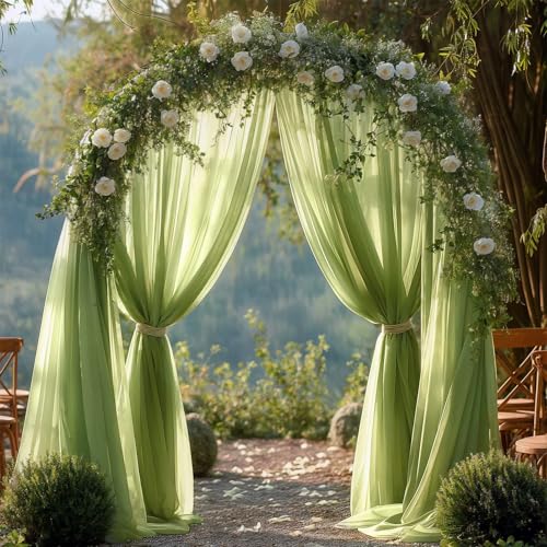 Chickwin Hochzeit Vorhang Hochzeitsbogen mit 2 Bändern,Hängend Tüll Querbehang Himmelbett Vorhänge,Transparent Voile Dekoration,für Fotohintergrund Rasen Party Hochzeitsdeko (Grün,160x800cm) von Chickwin