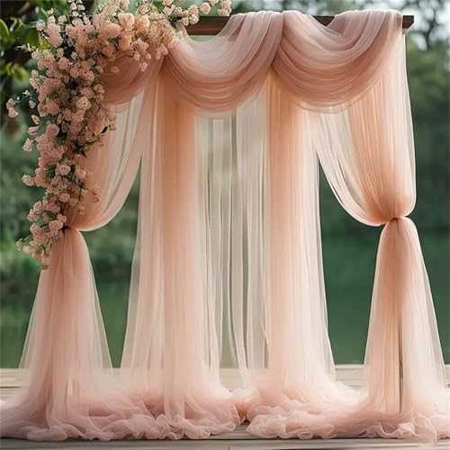 Chickwin Hochzeit Vorhang Hochzeitsbogen mit 2 Bändern,Hängend Tüll Querbehang Himmelbett Vorhänge,Transparent Voile Dekoration,für Fotohintergrund Rasen Party Hochzeitsdeko (Hellrosa,160x800cm) von Chickwin