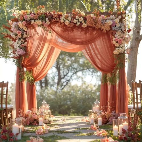 Chickwin Hochzeit Vorhang Hochzeitsbogen mit 2 Bändern,Hängend Tüll Querbehang Himmelbett Vorhänge,Transparent Voile Dekoration,für Fotohintergrund Rasen Party Hochzeitsdeko (Karamell,160x600cm) von Chickwin