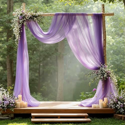 Chickwin Hochzeit Vorhang Hochzeitsbogen mit 2 Bändern,Hängend Tüll Querbehang Himmelbett Vorhänge,Transparent Voile Dekoration,für Fotohintergrund Rasen Party Hochzeitsdeko (Lila,160x800cm) von Chickwin
