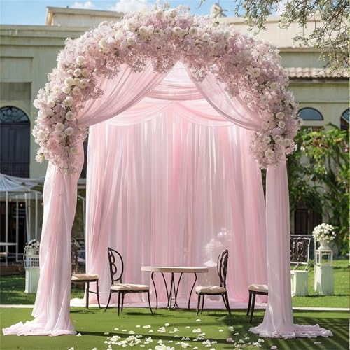 Chickwin Hochzeit Vorhang Hochzeitsbogen mit 2 Bändern,Hängend Tüll Querbehang Himmelbett Vorhänge,Transparent Voile Dekoration,für Fotohintergrund Rasen Party Hochzeitsdeko (Rosa,160x600cm) von Chickwin