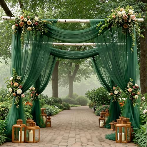 Chickwin Hochzeit Vorhang Hochzeitsbogen mit 2 Bändern,Hängend Tüll Querbehang Himmelbett Vorhänge,Transparent Voile Dekoration,für Fotohintergrund Rasen Party Hochzeitsdeko (Türkis,160x800cm) von Chickwin