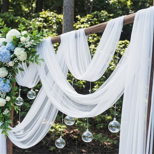 Chickwin Hochzeit Vorhang Hochzeitsbogen mit 2 Bändern,Hängend Tüll Querbehang Himmelbett Vorhänge,Transparent Voile Dekoration,für Fotohintergrund Rasen Party Hochzeitsdeko (Weiß,160x800cm) von Chickwin