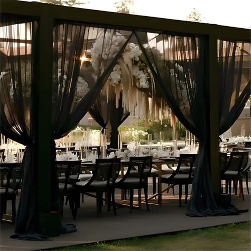 Chickwin Hochzeit Vorhang mit 2 Bändern, 1pc Hochzeitsbogen Tüll Querbehang, Himmelbett Vorhänge, Stoff Transparent Voile Dekoration für Fotohintergrund Zeremonie Hochzeitsdeko (Schwarz,1.6x8m) von Chickwin