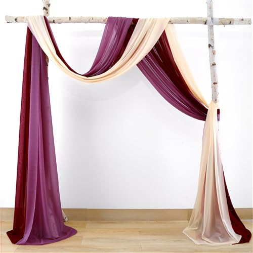 Chickwin Hochzeit Vorhang mit 2 Bändern, 3pc Hochzeitsbogen Tüll Querbehang, Himmelbett Vorhänge, Stoff Transparent Voile Dekoration für Fotohintergrund Zeremonie Hochzeitsdeko (Fuchsia,0.75x3m) von Chickwin