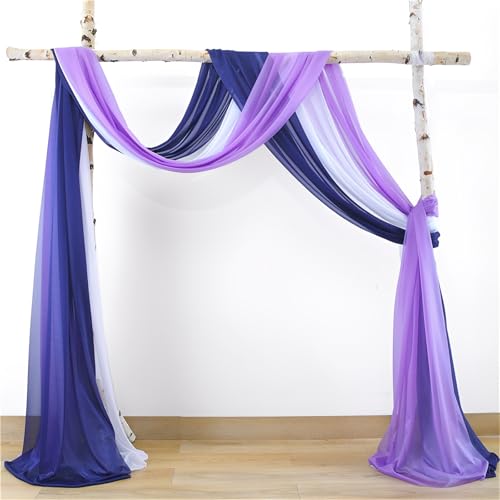 Chickwin Hochzeit Vorhang mit 2 Bändern, 3pc Hochzeitsbogen Tüll Querbehang, Himmelbett Vorhänge, Stoff Transparent Voile Dekoration für Fotohintergrund Zeremonie Hochzeitsdeko (Lila,0.75x6m) von Chickwin