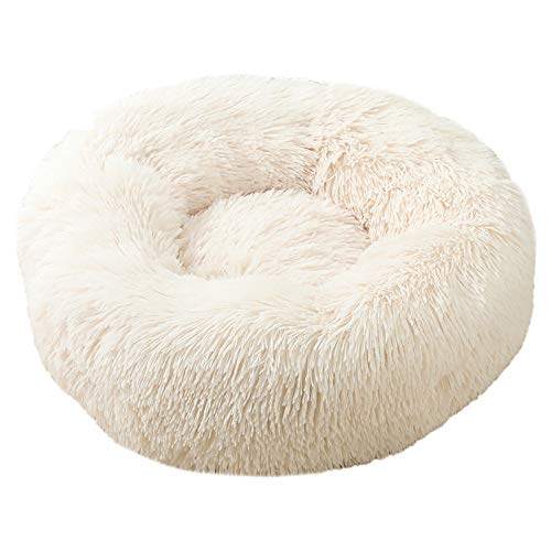 Chickwin Hundebett rund Hundekissen Plüsch weichem Hundesofa rutschfest Base Katzenbett Donut Größe und Farbe wählbar (Beige,50CM) von Chickwin