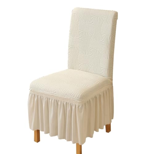 Chickwin Jacquard Stuhlhussen mit Rüschen, Seersucker Stuhlbezug mit Rock 1/2/4/6er Set, Universal Elastisch Stuhlbezüg Stretch Esszimmerstuhl Abdeckung Hochzeit Stuhlhusse (Milchig weiß,1 Stück) von Chickwin