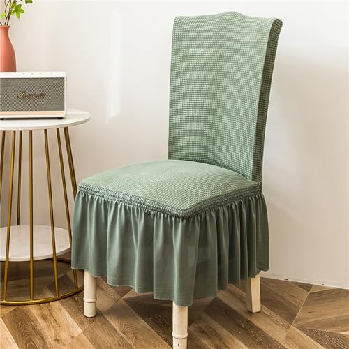 Chickwin Jacquard Stuhlhussen mit Rüschen, Solide Farbe Stuhlbezug mit Rock 1/2/4/6er Set, Elastisch Stuhlbezüg Stretch Esszimmerstuhl Abdeckung Hochzeit Stuhlhusse (4 Stück,Grün) von Chickwin