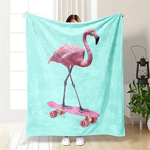 Chickwin Kuscheldecke Flauschig, 3D Buntes Tier Wohndecke Flanelldecke Soft Weiche Warm TV-Decke Mikrofaser Sofadecke Couchdecke Bettüberwurf Tagesdecke (75x100cm,Flamingo-Skateboard) von Chickwin