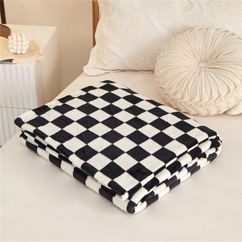 Chickwin Kuscheldecke Flauschig, Wohndecke Flanelldecke Weiche Warm Schachbrett Plaid Winter Herbst TV-Decke Mikrofaser Sofadecke Couchdecke Bettüberwurf Tagesdecke (150x200cm,Schwarz) von Chickwin