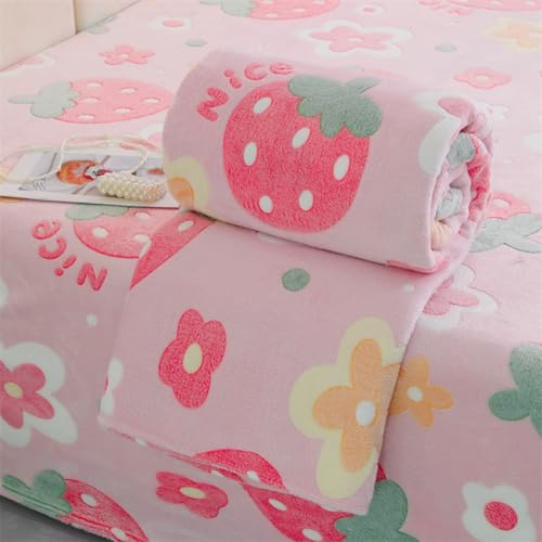 Chickwin Kuscheldecke Fleecedecke Flanell, Flauschig Warm Flanelldecke Mikrofaser Winter Tagesdecken 4.5 TOG Atmungsaktive Wohndecke Sofaüberwurf Decke (Rosa Erdbeere,180x200cm) von Chickwin