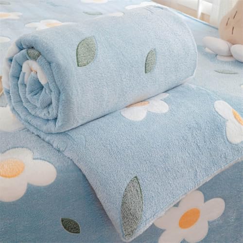 Chickwin Kuscheldecke Fleecedecke Flanell, Flauschig Warm Flanelldecke Mikrofaser Winter Tagesdecken 4.5 TOG Blume Stil Atmungsaktive Wohndecke Sofaüberwurf Decke (Hellblau,120x200cm) von Chickwin