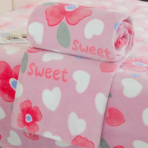 Chickwin Kuscheldecke Fleecedecke Flanell, Flauschig Warm Flanelldecke Mikrofaser Winter Tagesdecken 4.5 TOG Blume Stil Atmungsaktive Wohndecke Sofaüberwurf Decke (Liebesherz,120x200cm) von Chickwin