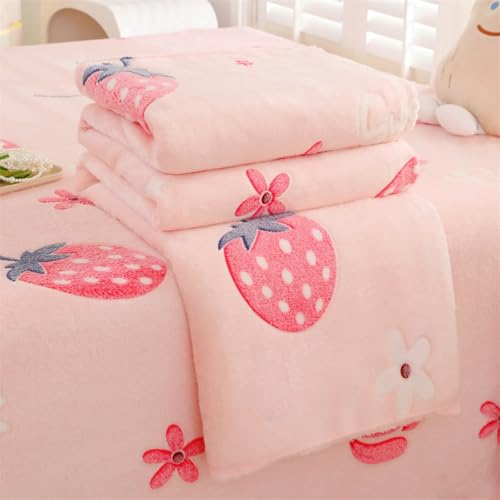 Chickwin Kuscheldecke Fleecedecke Flanell, Flauschig Warm Flanelldecke Mikrofaser Winter Tagesdecken 4.5 TOG Blume Stil Atmungsaktive Wohndecke Sofaüberwurf Decke (Rosa Erdbeere,180x200cm) von Chickwin
