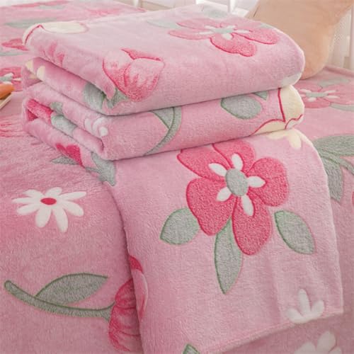 Chickwin Kuscheldecke Fleecedecke Flanell, Flauschig Warm Flanelldecke Mikrofaser Winter Tagesdecken 4.5 TOG Blume Stil Atmungsaktive Wohndecke Sofaüberwurf Decke (Rosenrot,180x200cm) von Chickwin