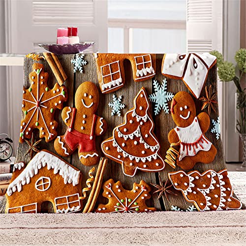 Chickwin Kuscheldecke Weihnachten Flauschig, 3D Lebkuchen Muster Xmas Kuscheldecke Fleecedecke Flanell Warm Wohndecken Kuscheldecken Flanelldecke Sofa/TV Decken (Schneeflocke,130x150cm) von Chickwin