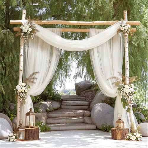 Chickwin Leicht Hochzeit Vorhang Hochzeitsbogen, Tüll Querbehang mit 2 Bändern, Himmelbett Vorhänge, Stoff Transparent Voile Dekoration für Party Zeremonie Hochzeitsdeko (Beige,160x600cm) von Chickwin