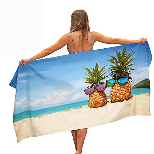 Chickwin Microfaser Strandtuch Große, Hawaiianische Ananas Handtuch Leicht Tragbar Rechteckig Badetuch Schnelle trockene Wasseraufnahme Bad Pool Badetuch Reise Urlaub Strand Geschenk (E,150x180cm) von Chickwin