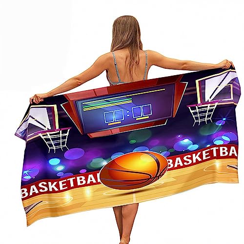 Chickwin Microfaser Strandtuch Große Handtuch Leicht Tragbar Rechteckig Badetuch Schnelle Trockene Bad Pool Badetuch Reise Urlaub Strand Geschenk (80x180cm,Mode-Basketball 3) von Chickwin