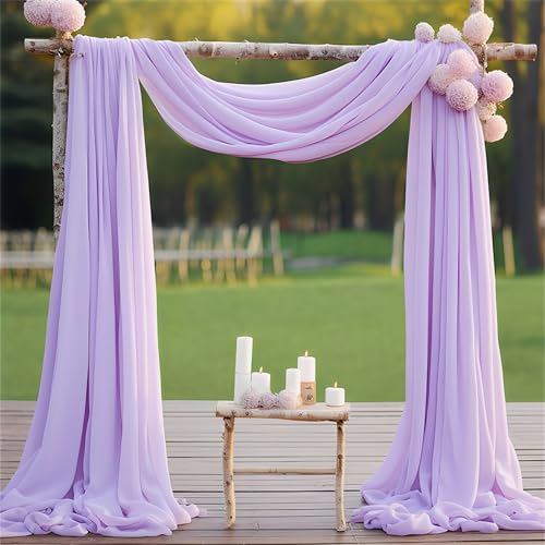 Chickwin Mode Hochzeit Vorhang Hochzeitsbogen, 100D Chiffon Tüll Querbehang, 2PC Himmelbett Vorhänge, Stoff Transparent Voile Dekoration für Fotohintergrund Hochzeitsdeko (Lavendel,70x600cm) von Chickwin