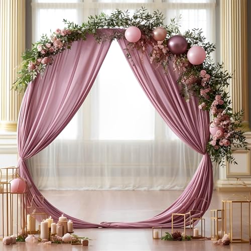 Chickwin Mode Hochzeit Vorhang Hochzeitsbogen, 100D Chiffon Tüll Querbehang, 2PC Himmelbett Vorhänge, Stoff Transparent Voile Dekoration für Fotohintergrund Hochzeitsdeko (Lila,70x550cm) von Chickwin