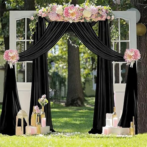 Chickwin Moderne Monochrom Hochzeit Vorhang Hochzeitsbogen, Hängend Tüll Querbehang Himmelbett Vorhänge,Transparent Voile Dekoration,Außen Fotohintergrund Party Hochzeitsdeko (Schwarz,150x800cm) von Chickwin