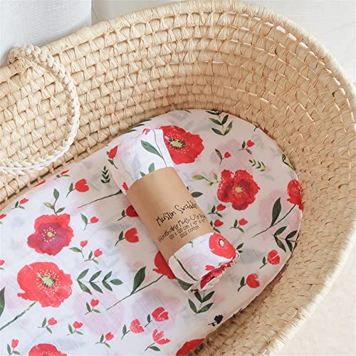 Chickwin Musselin Babydecke Blumen Kuscheldecke Baumwolle Bequem Weich, Baby 2 lagig Musselin Tuch Decke für Junge Mädchen Neugeborene, Wickeldecke, Badetuch, Kinderdecke (Roter Mohn,120x120cm) von Chickwin