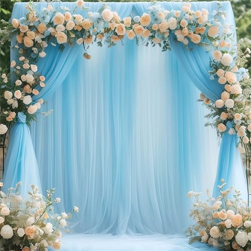 Chickwin Nordischer Stil Hochzeit Vorhang Hochzeitsbogen, Tüll Querbehang, Himmelbett Vorhänge, Stoff Transparent Voile Dekoration für Fotohintergrund Zeremonie Hochzeitsdeko (Blau,160x800cm) von Chickwin