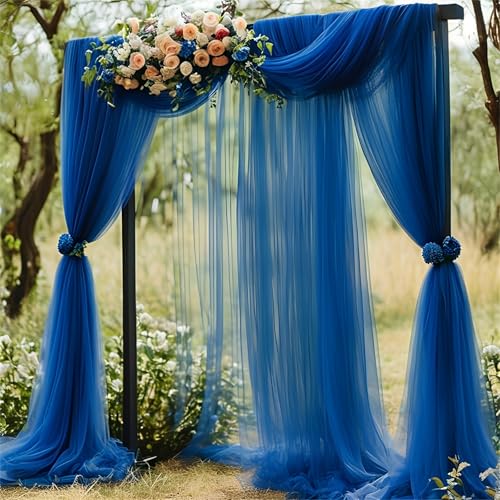 Chickwin Nordischer Stil Hochzeit Vorhang Hochzeitsbogen, Tüll Querbehang, Himmelbett Vorhänge, Stoff Transparent Voile Dekoration für Fotohintergrund Zeremonie Hochzeitsdeko (Dunkelblau,75x800cm) von Chickwin