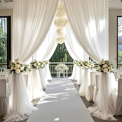 Chickwin Nordischer Stil Hochzeit Vorhang Hochzeitsbogen, Tüll Querbehang, Himmelbett Vorhänge, Stoff Transparent Voile Dekoration für Fotohintergrund Zeremonie Hochzeitsdeko (Weiß,160x800cm) von Chickwin