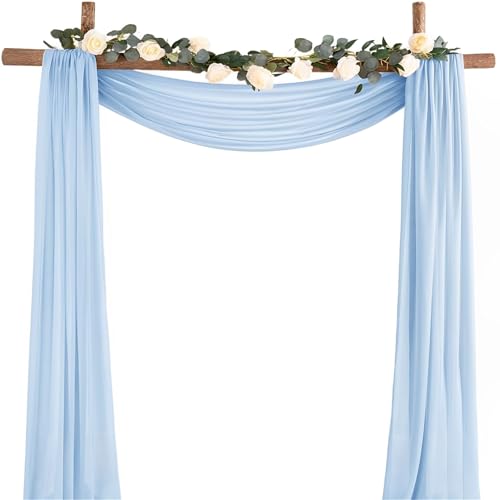Chickwin Pastoralstil Hochzeit Vorhang Hochzeitsbogen, Tüll Querbehang, Himmelbett Vorhänge, Stoff Transparent Voile Dekoration für Fotohintergrund Zeremonie Hochzeitsdeko (Blau,75x900cm) von Chickwin