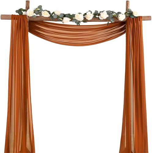 Chickwin Pastoralstil Hochzeit Vorhang Hochzeitsbogen, Tüll Querbehang, Himmelbett Vorhänge, Stoff Transparent Voile Dekoration für Fotohintergrund Zeremonie Hochzeitsdeko (Karamell,75x400cm) von Chickwin