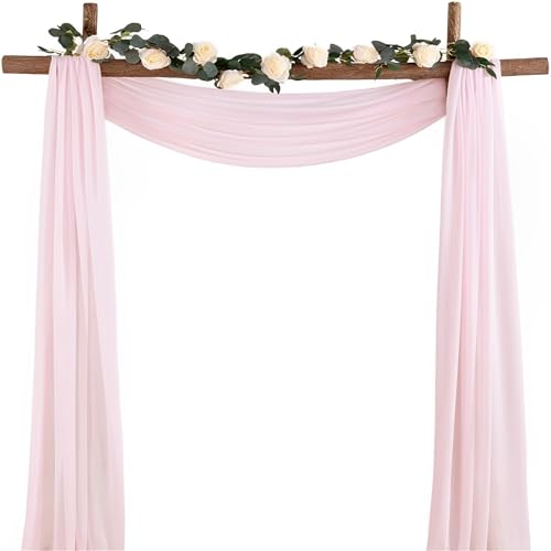 Chickwin Pastoralstil Hochzeit Vorhang Hochzeitsbogen, Tüll Querbehang, Himmelbett Vorhänge, Stoff Transparent Voile Dekoration für Fotohintergrund Zeremonie Hochzeitsdeko (Rosa,75x400cm) von Chickwin
