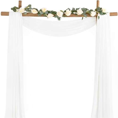 Chickwin Pastoralstil Hochzeit Vorhang Hochzeitsbogen, Tüll Querbehang, Himmelbett Vorhänge, Stoff Transparent Voile Dekoration für Fotohintergrund Zeremonie Hochzeitsdeko (Weiß,75x600cm) von Chickwin