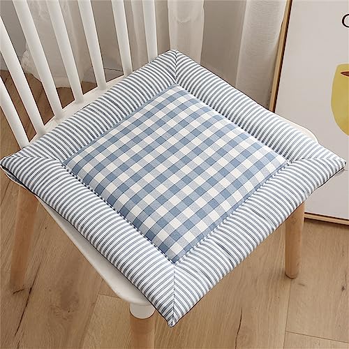 Chickwin Plaid Stuhlkissen mit Bändern 2er Set, Sitzkissen Gefüllt Dekokissen Zierkissen Gartenkissen für Gartenstuhl, Küche oder Esszimmerstuhl Indoor und Outdoor (40x40cm,Blau) von Chickwin