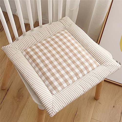 Chickwin Plaid Stuhlkissen mit Bändern 2er Set, Sitzkissen Gefüllt Dekokissen Zierkissen Gartenkissen für Gartenstuhl, Küche oder Esszimmerstuhl Indoor und Outdoor (40x40cm,Kaffee) von Chickwin