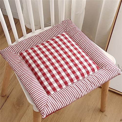 Chickwin Plaid Stuhlkissen mit Bändern 2er Set, Sitzkissen Gefüllt Dekokissen Zierkissen Gartenkissen für Gartenstuhl, Küche oder Esszimmerstuhl Indoor und Outdoor (40x40cm,Rot) von Chickwin