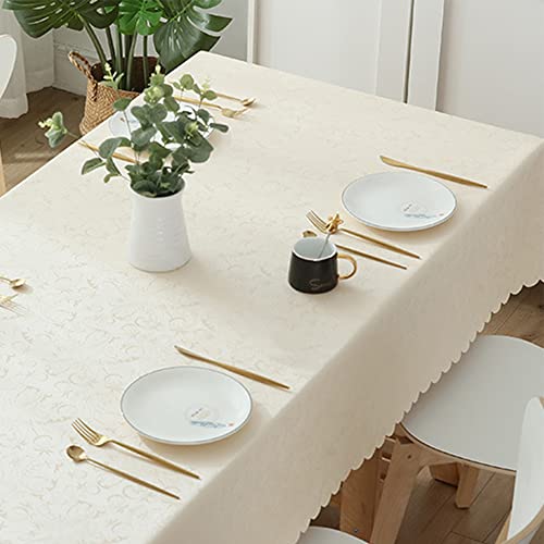 Chickwin Quadrat Tischdecke Abwaschbar Wachstuch, Jacquard Abwischbar PU Kunststoff Rechteckig Garten Tischdecke Wasserdicht Fleckschutz Pflegeleicht Dekoration Tischdecke (120x160cm,Beige) von Chickwin