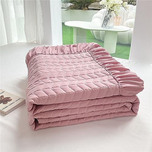 Chickwin Rüsche Design Gesteppte Tagesdecke, Solide Farbe Sommer Tagesdecken Bettüberwurf Mikrofaser Wohndecke Komfortabel Sofa Überwurfdecke für Einzelbett Doppelbett (150x200cm,Rosa) von Chickwin