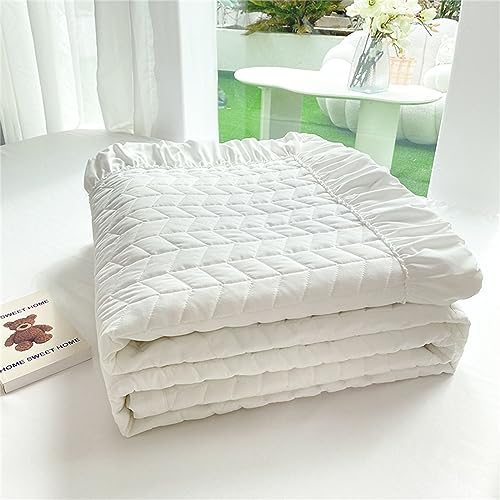 Chickwin Rüsche Design Gesteppte Tagesdecke, Solide Farbe Sommer Tagesdecken Bettüberwurf Mikrofaser Wohndecke Komfortabel Sofa Überwurfdecke für Einzelbett Doppelbett (150x200cm,Weiss) von Chickwin