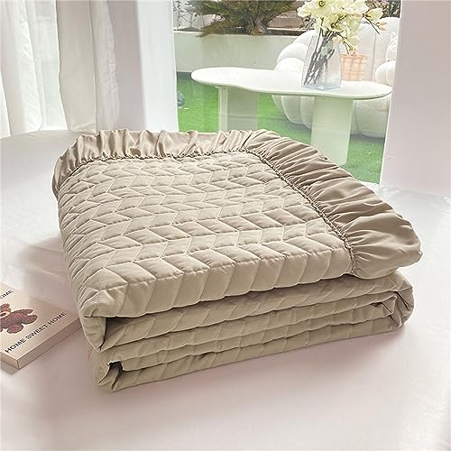 Chickwin Rüsche Design Gesteppte Tagesdecke, Solide Farbe Sommer Tagesdecken Bettüberwurf Mikrofaser Wohndecke Komfortabel Sofa Überwurfdecke für Einzelbett Doppelbett (200x230cm,Khaki-Farbe) von Chickwin